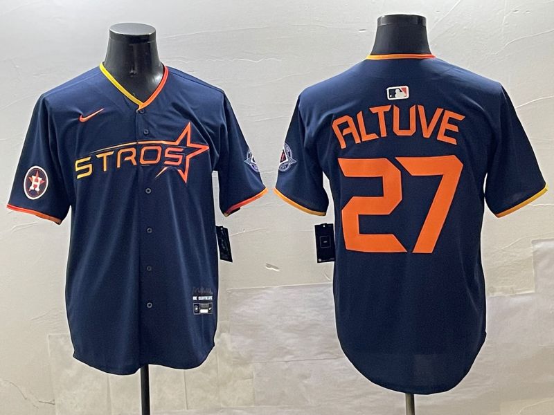 Men Houston Astros #27 Altuve Drak Blue Three generations Joint Name 2025 Nike MLB Jersey style 8->houston astros->MLB Jersey